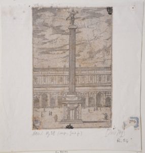 Colonna trionfale in Piazza maggiore (da Descrittione degli apparati fatti in Bologna per la venuta di n. s. papa Clemente VIII, Bologna, Benacci, 1598)